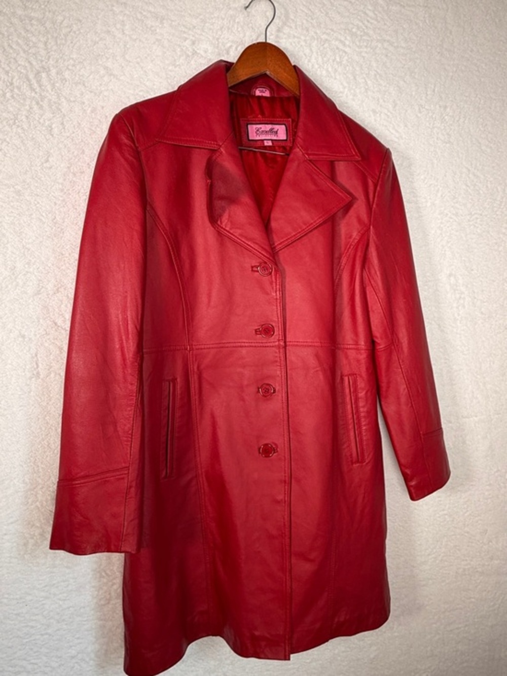 Excelled Collection Red Genuine Leather Trench Coat Women’s Large Vintage Y2K